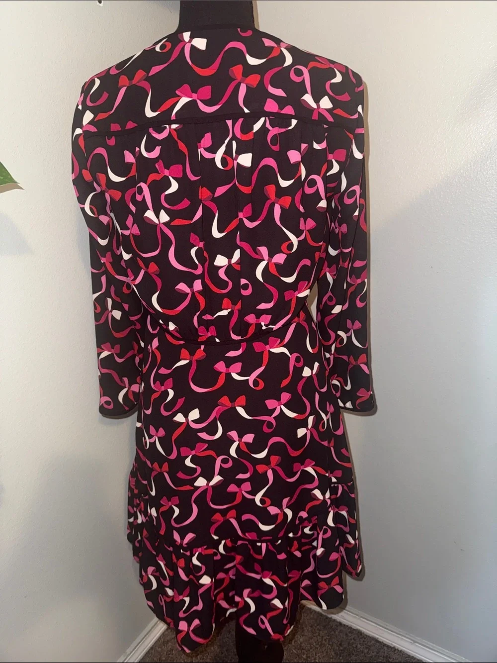 kate spade Black Dress with Pink and Red Abstract Ribbon Print